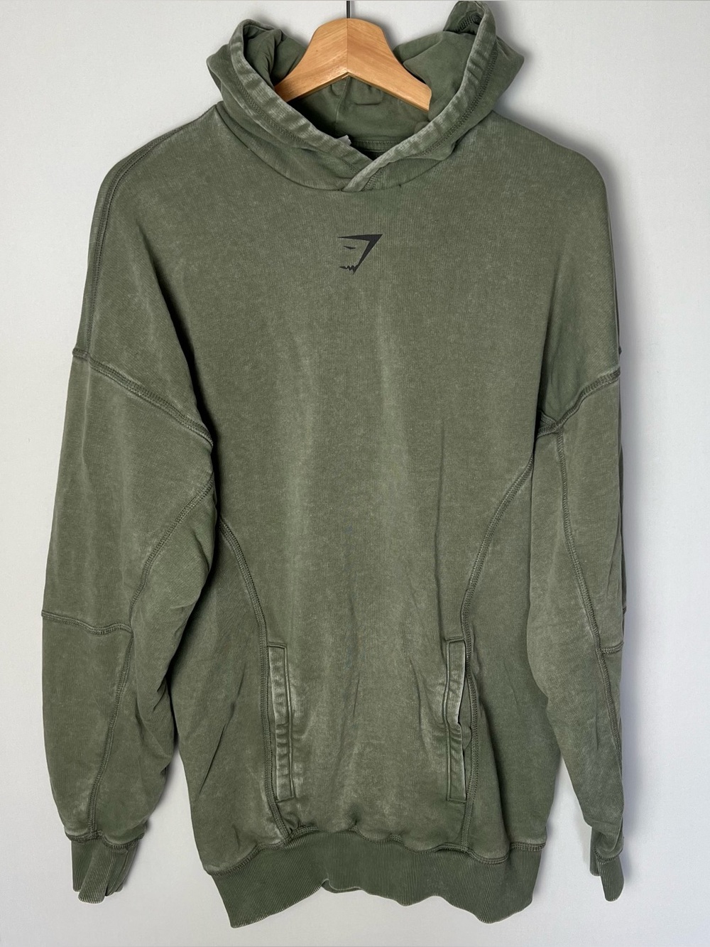 Gymshark Men's Oversized Fit Heritage Washed Hoodie Olive Green Size XS Training